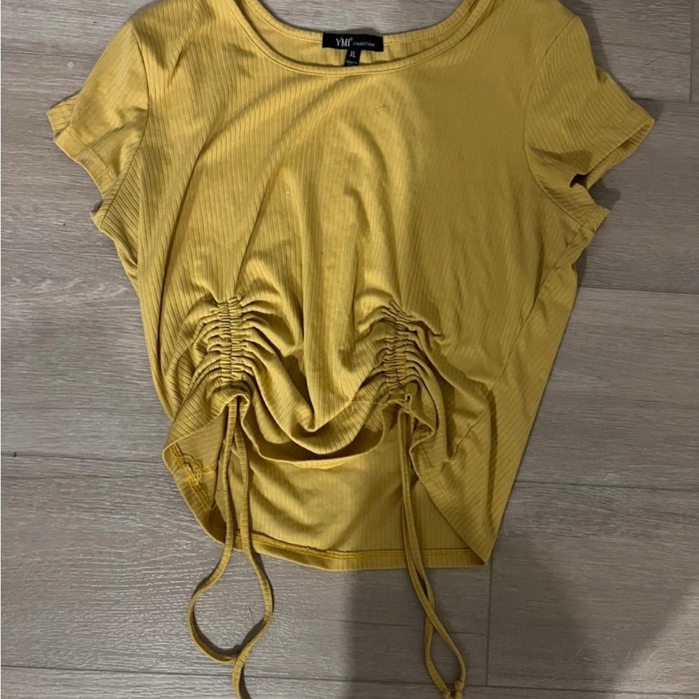 YMI Yellow Short Sleeve Ruched T-Shirt